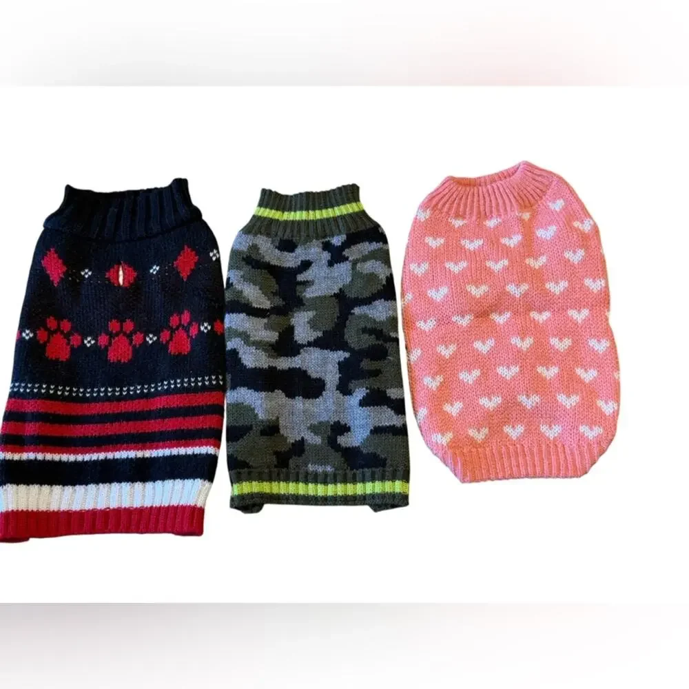 Dog Sweater Assortment - Pink Heart- Small, Camo - XS , Striped -S